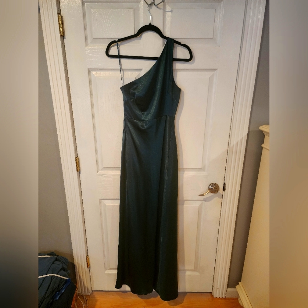 Birdy Grey Emerald Green Satin Bridesmaid Dress Size M